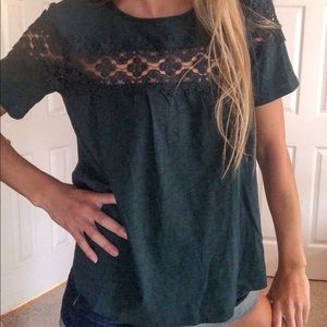 dark green floral-embroidered top